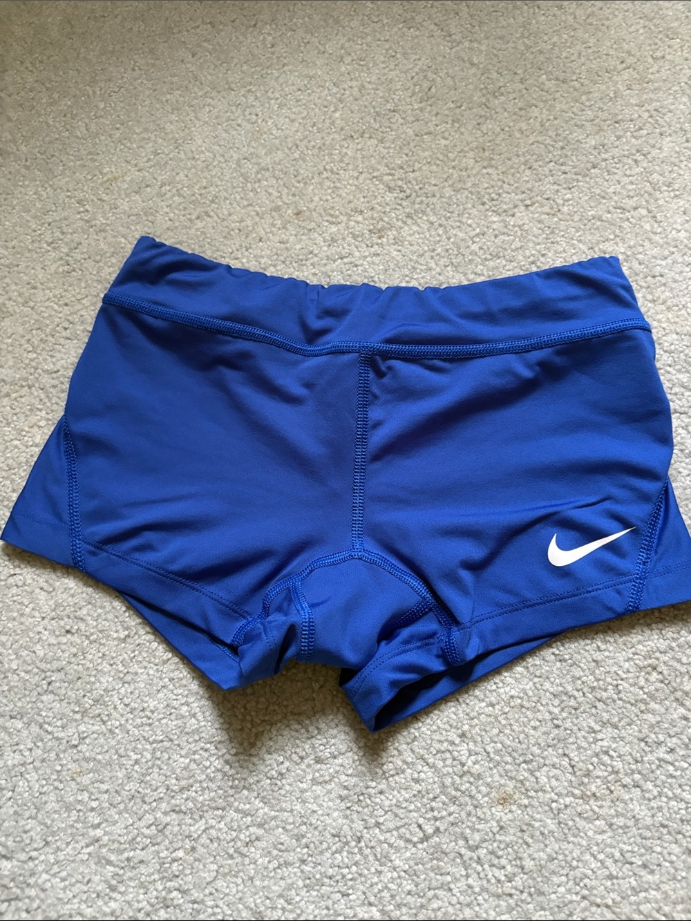 Nike Women's Bright Blue Athletic Spandex Shorts with White Swoosh